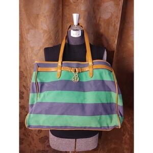 Beach Casual‎ Blue & Green Striped Tommy Hilfiger Shoulder Tote Pockets